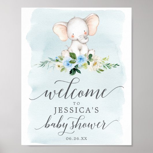 Affiche de bienvenue Baby shower Blue Elephant (Devant)