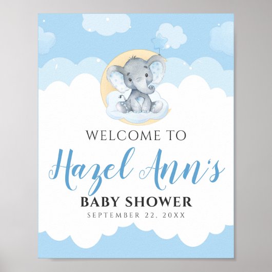 Affiche de bienvenue Baby shower Blue Elephant (Devant)