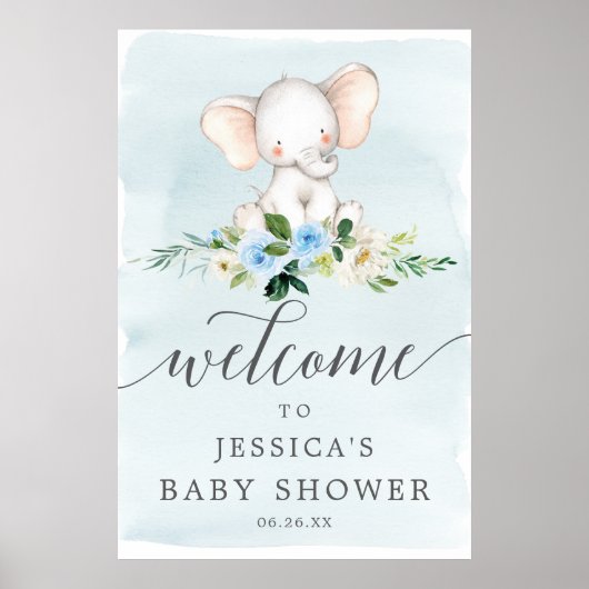 Affiche de bienvenue Baby shower Blue Elephant Boy (Devant)