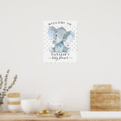 Affiche de bienvenue Baby shower Blue Elephant Boy (Cuisine)