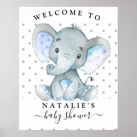 Affiche de bienvenue Baby shower Blue Elephant Boy (Devant)