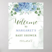 Affiche de bienvenue Baby shower Blue Hydrangea (Devant)