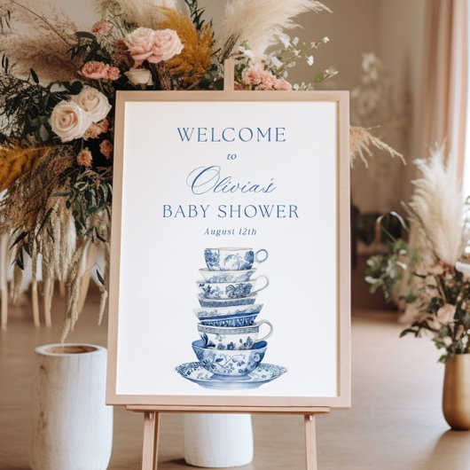 Affiche de bienvenue Baby shower Blue Tea Party