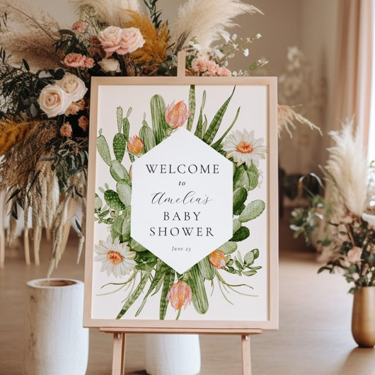 Affiche de bienvenue Baby shower Boho Cactus