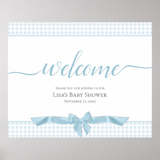 Affiche de bienvenue Baby shower Bows bleus (Devant)