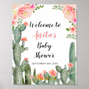 Affiche de bienvenue Baby shower Cactus