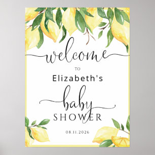 Affiche de bienvenue Baby shower citron aquarelle