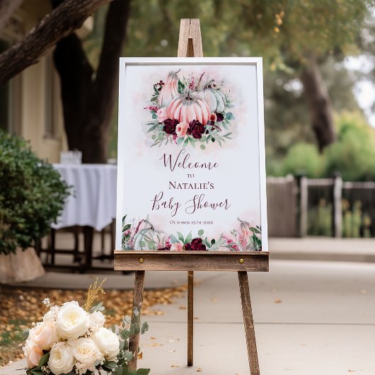 Affiche de bienvenue Baby shower Citrouille rose