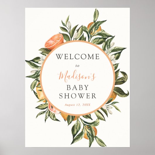 Affiche de bienvenue Baby shower Citrus Main Squee (Devant)