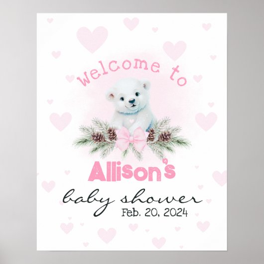Affiche de bienvenue Baby shower Cute Cub Bear Ros (Devant)