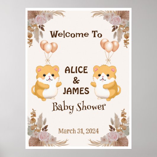Affiche de bienvenue Baby shower Cute Hamster (Devant)