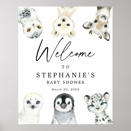 Affiche de bienvenue Baby shower d'animaux de l'Ar (Devant)