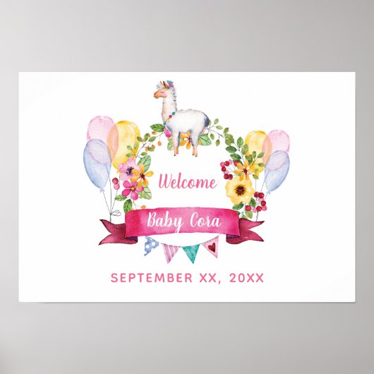 Affiche de bienvenue Baby shower d'aquarelle flora (Devant)