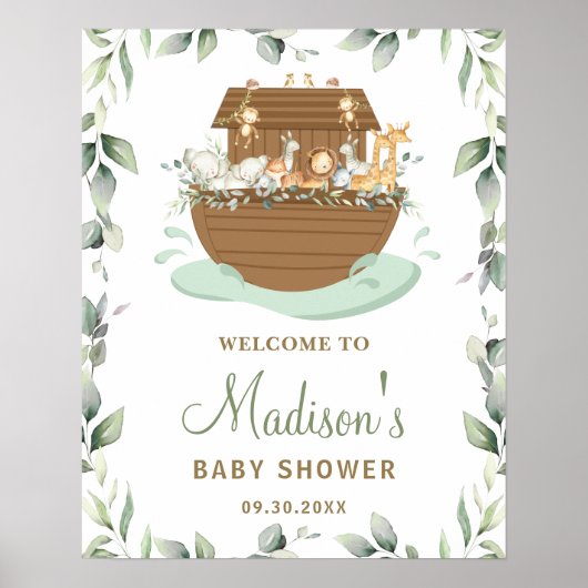 Affiche de bienvenue Baby shower d'arche de Noah à (Devant)