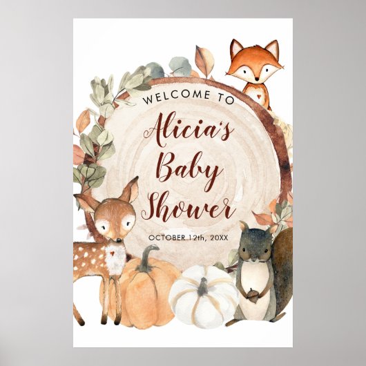 Affiche de bienvenue Baby shower de bois d'automne (Devant)