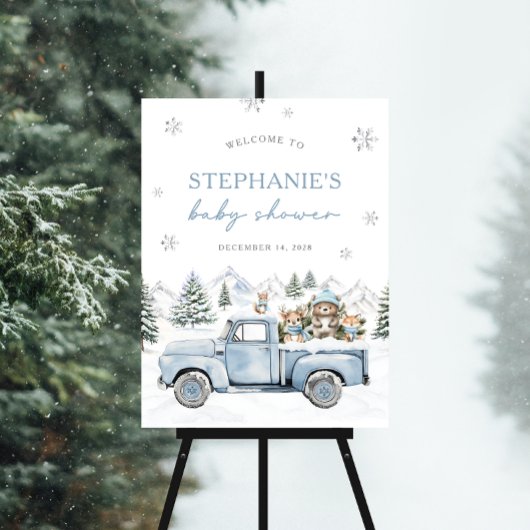 Affiche de bienvenue Baby shower de bois d'hiver