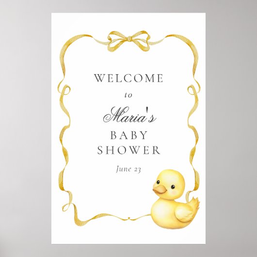 Affiche de bienvenue Baby shower de canard jaune e (Devant)