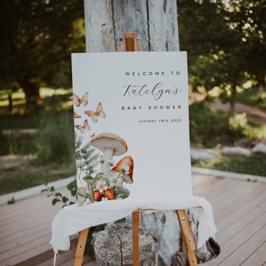 Affiche de bienvenue Baby shower de champignons et