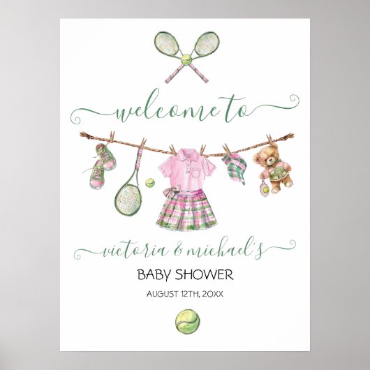 Affiche de bienvenue Baby shower de fille de tenni (Devant)