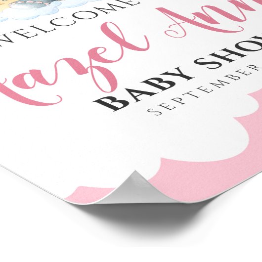 Affiche de bienvenue Baby shower de fille d'élépha (Coin)