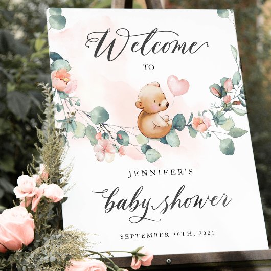 Affiche de bienvenue Baby shower de fille rose our