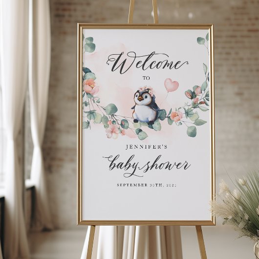 Affiche de bienvenue Baby shower de fille rose pin