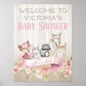 Affiche de bienvenue Baby shower de filles Woodlan (Devant)