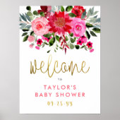 Affiche de bienvenue Baby shower de fleurs rouges  (Devant)