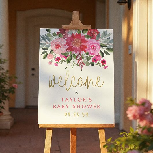 Affiche de bienvenue Baby shower de fleurs rouges 