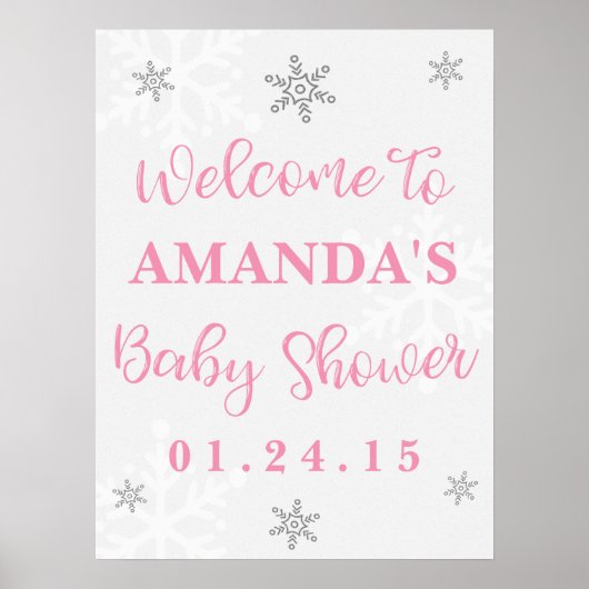 Affiche de bienvenue Baby shower de flocons de nei (Devant)