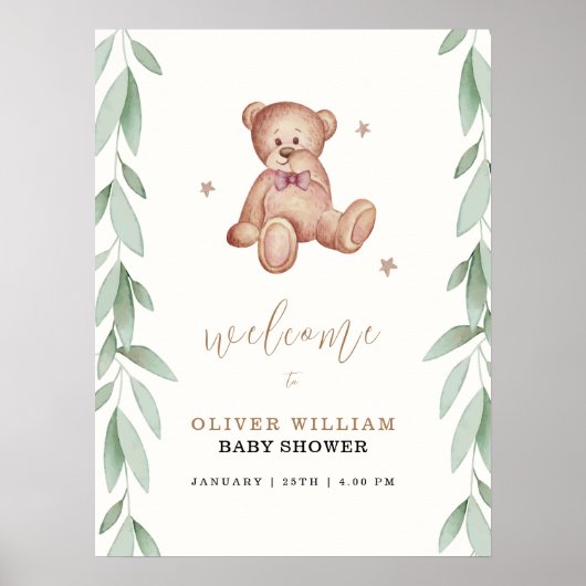 Affiche de bienvenue Baby shower de forêt d'ours d (Devant)