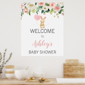 Affiche de bienvenue Baby shower de lapin rose (Cuisine)