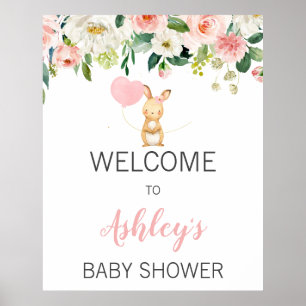 Affiche de bienvenue Baby shower de lapin rose