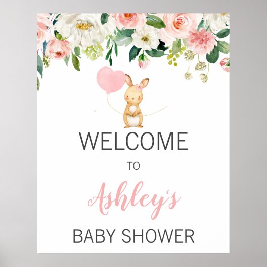 Affiche de bienvenue Baby shower de lapin rose (Devant)