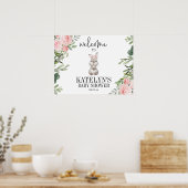 Affiche de bienvenue Baby shower de lapin rose (Cuisine)
