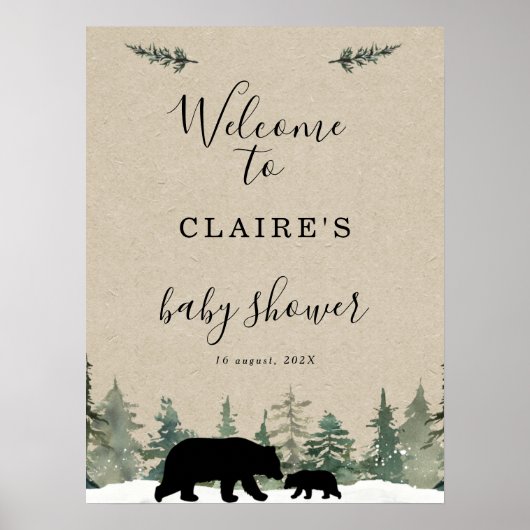 Affiche de bienvenue Baby shower de l'arbre de pin (Devant)