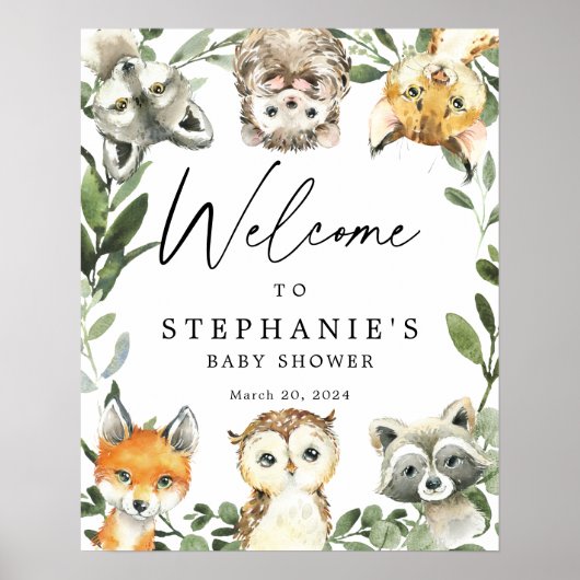 Affiche de bienvenue Baby shower de Little Woodlan (Devant)