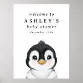 Affiche de bienvenue Baby shower de pingouin (Devant)