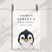 Affiche de bienvenue Baby shower de pingouin