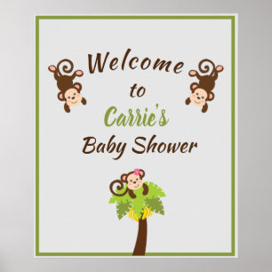 Affiche de bienvenue Baby shower de singes mignons