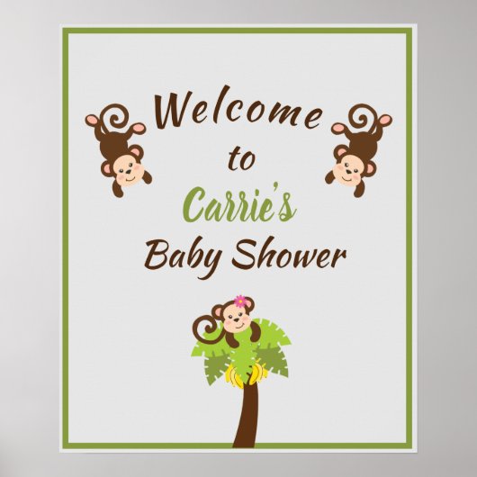 Affiche de bienvenue Baby shower de singes mignons (Devant)