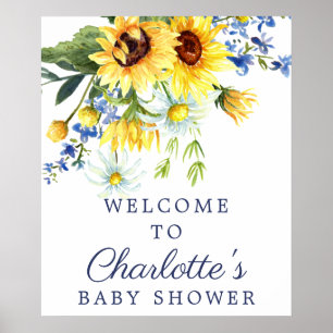 Affiche de bienvenue Baby shower de tournesol jaun
