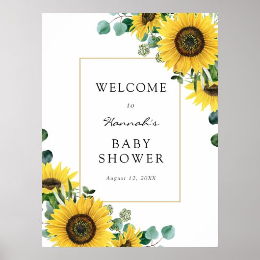 Affiche de bienvenue Baby shower de tournesols et  (Devant)