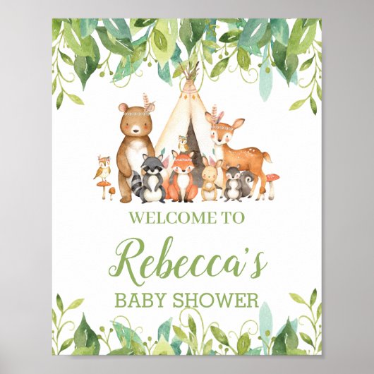 Affiche de bienvenue Baby shower de verdure des fo (Devant)