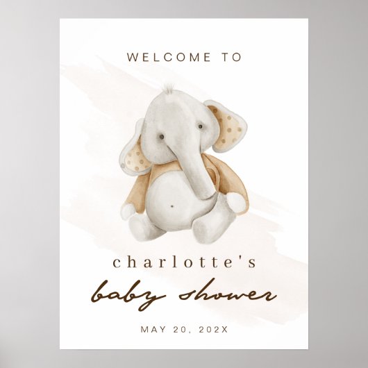 Affiche de bienvenue Baby shower des éléphants neu (Devant)