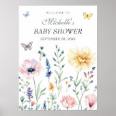 Affiche de bienvenue Baby shower des papillons aqu (Devant)