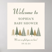 Affiche de bienvenue Baby shower d'hiver vert (Devant)