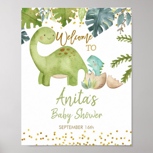 Affiche de bienvenue Baby shower Dinosaur (Devant)