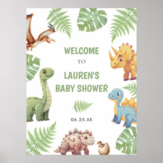Affiche de bienvenue Baby shower Dinosaur aquarell (Devant)