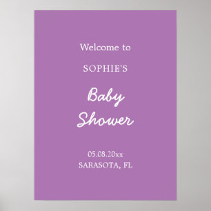 Affiche de bienvenue Baby Shower Douce Pourpre